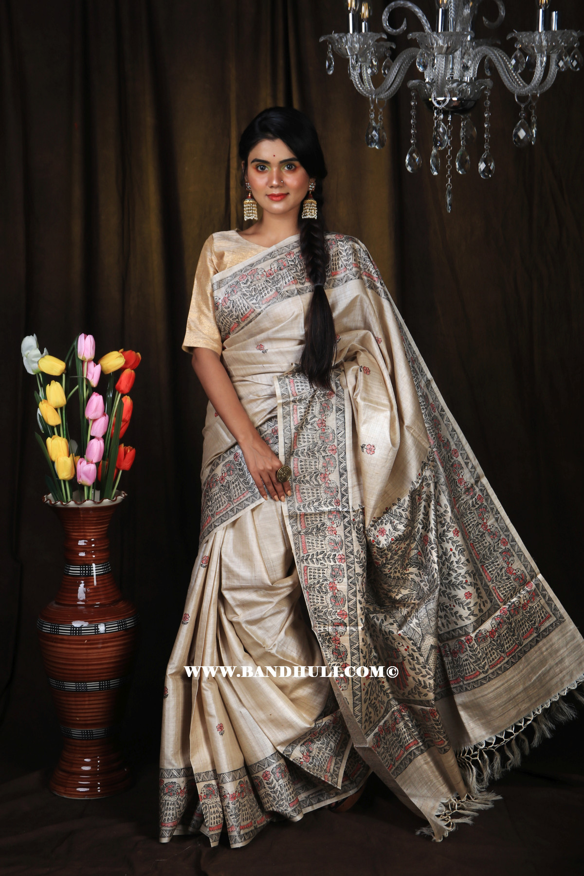 Madhubani Painted Tussar Saree